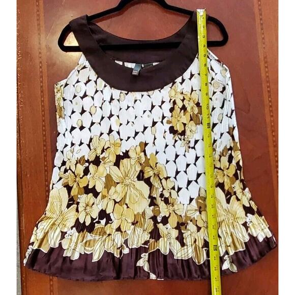 Women's White Brown Yellow Serenade New York Sleeveless Flared Blouse Size XL - Picture 5 of 8